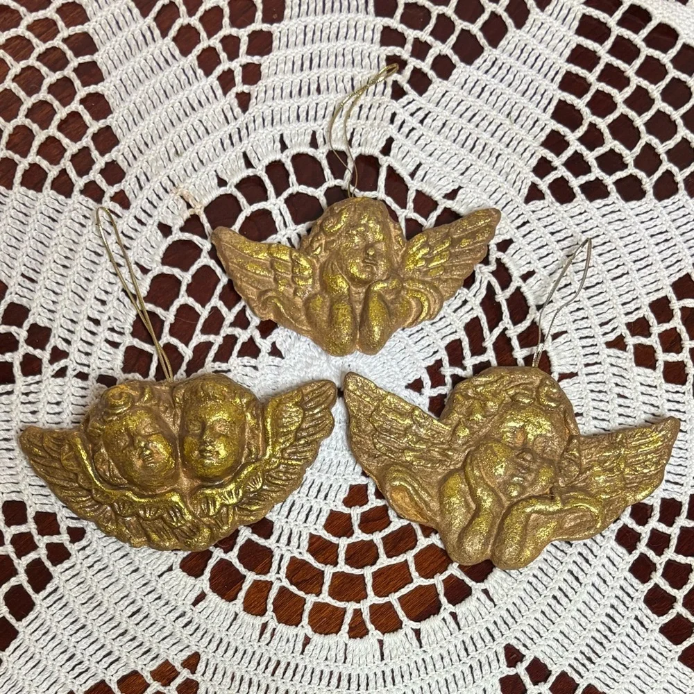 Victorian Angel Ornaments Vintage Christmas Gold Cherubs Handcrafted Handmade